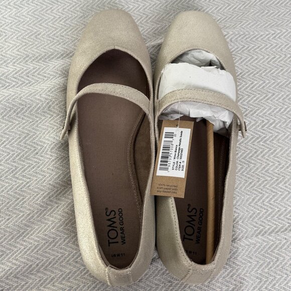 Toms Bianca Mary Jane Flats Women 11 Champagne Leather Metallic Timeless Classic - Picture 4 of 7